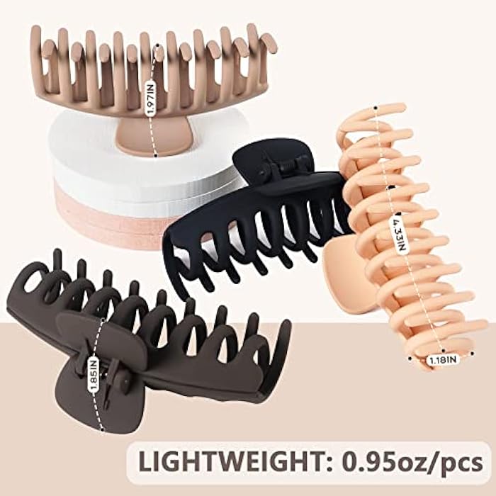 TOCESS Big Hair Claw Clips for Women Large Claw Clip for Thin Thick Curly Hair 90's Strong Hold 4.33 Inch Nonslip Matte Hair Clips (4 Pcs) - Image 3